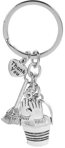 GALPADA Porte-Clés d'Appréciation Ménage avec Seau Balai Moufles de Travail et Brosse Présent de Remerciement pour Personnel de Ménage Employés Collègues Hommes et Femmes