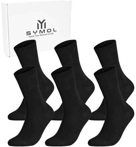 SYMOL 6 Paia Calzini Uomo Donna Calze Diabetici Senza Elastico Senza Cucitura 39-54 Taglie Grandi Sono Adatte Agli Anziani,Aalle Gestanti,Alle Persone con Piedi Gonfi Con Scatola Regalo.(Nero,43-46)