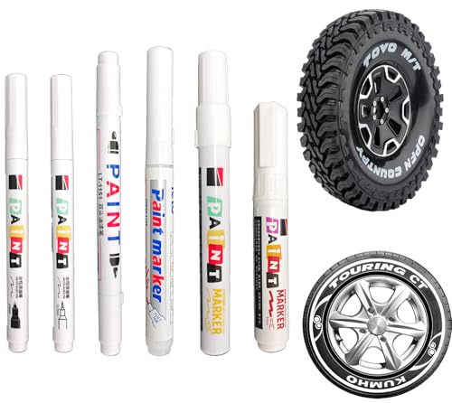 Nurila Lot de 6 stylos de retouche blancs imperméables pour pneus de voiture, 0,5-8 mm, stylos de retouche graffiti, stylo de retouche blanc, stylo de retouche blanc, grande capacité, pour pneus de
