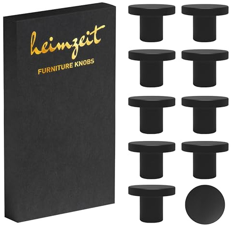 heimzeit Poignées de Placard Modern pour Portes, Tiroirs et Commodes en Aluminium de Haute Qualité [8 Pièces, Rondes] Couleur: Noir, Boutons de Meuble avec Poignée à un trou et vis