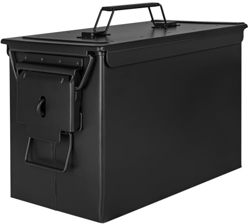 Trucky Caja de munición Ammo Box 33 x 19 x 23 cm, caja de metal, caja de munición con tapa, color negro