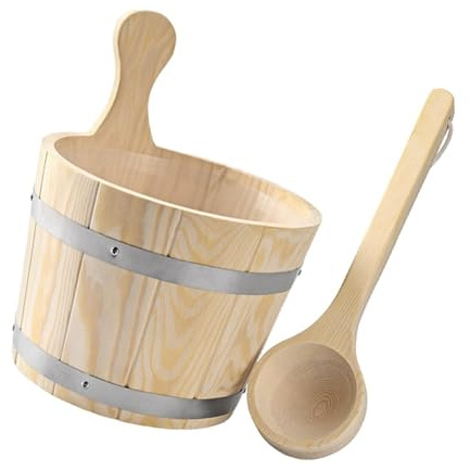 dijiusidy Set di secchi e mestoli in legno multiuso, facili da pulire, di grande capacità, utili per bagni vapore, multiuso, portatili, come sauna, barile per attrezzi da bagno in legno, grande