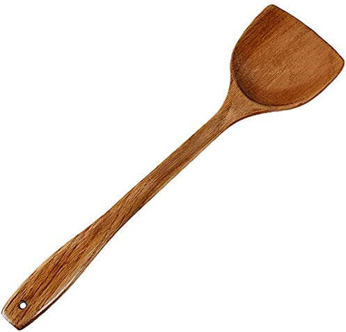 Wood Kitchen Spatula Turner With Long Handle for Nonstick Cookware - Corner Design for Pan and Wok (B)
