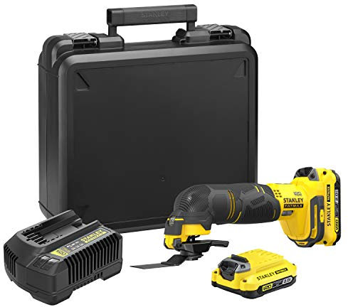 Stanley FatMax 18V Akku-Multifunktionswerkzeug SFMCE500D2K (2.0 Ah, Schleifer, Säge & Universalmesser in einem Gerät – Oszillierendes Werkzeug, inkl. 20-tlg. Zubehör, 2x Akkus, Ladegerät, Koffer)