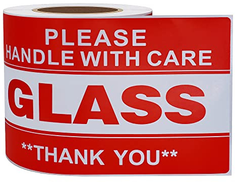 Hycodest 3x5 inch Glass Warning Stickers 100 PCS Rectangle Handle with Care Packing Labels, Glass