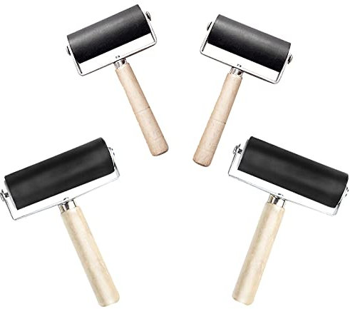 EACHPT Rubber Roller, 4PCS Print Roller, Rubber Brayer, Printing Ink Print Roller, Rubber Cylinder Used for Printmaking Process, Linoleum Tile Printing (Color: Black)