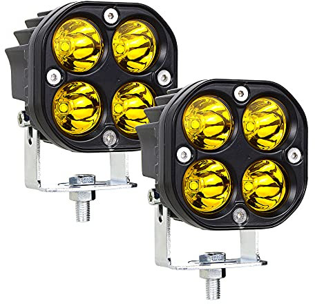 Willpower 2pcs Faro da Lavoro 8cm 3 Pollici 40W Fari Led 12V 24V Giallo 3000K Impermeabile Spot Faretti LED Fendinebbia LED Luci di Lavoro Fuoristrada per Trattore Camion Auto Barca 4x4 ATV UTV