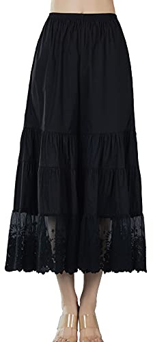 BEAUTELICATE Women’s Cotton Pantaloons Culottes Slip Anti-chafing Half Slip Underskirt Loose Flowy Cropped Pyjama Bottoms with Lace Embroidery Black, L