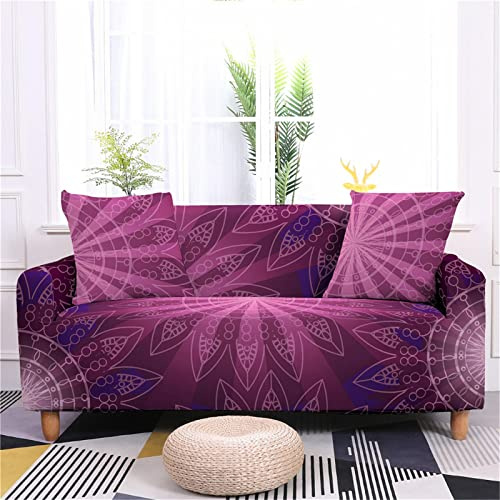 Highdi Mandala Impresión Funda de Sofá Elástica, Universal Bohemia Fundas para Sofá de 1/2/3/4 Plazas, Funda Cubre Sofas Ajustables Protector Cubierta de Muebles (Mandala Morado,2 plazas)