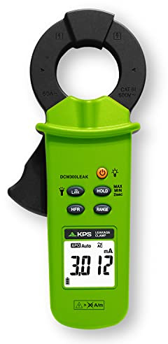 KPS-DCM300LEAK Pinza Amperometrica per Corrente di Dispersione TRMS Corrente AC 60A LPF Filtro passa basso 50-60Hz e 1kHz Connessione Bluetooth 6000 Counts HFR CAT. III