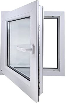 ECOPROF Kellerfenster | Langlebiges Kunststoff-Fenster | Maße 65x65 cm (650x650 mm) | Dreh-Kipp Fenster DIN Links | Farbe: Weiß | 70mm Profil