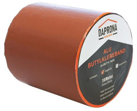 DAPRONA Butylband, Panzertape 10m x 150mm, Ziegelrot Dichtungsband Alu, Reparaturband, Dichtband Fenster Dachrinne, wasserfest, hitzebeständig