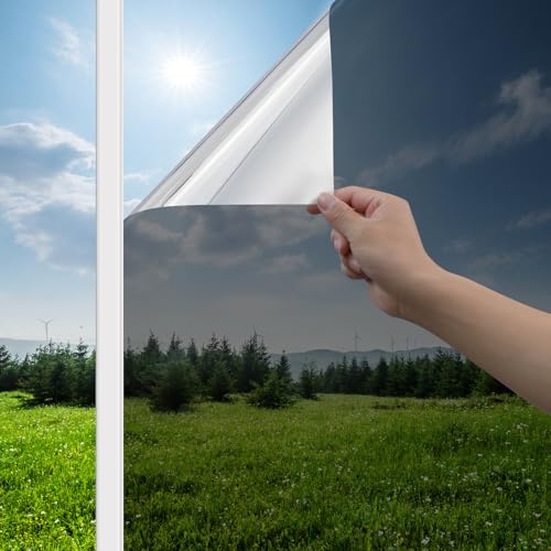 Haton Window Tint for Home, One Way Film, Black Silver 17.5 x 78.7