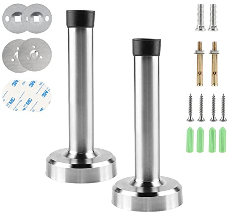 SWAWIS 2 Pezzi Fermaporta 12cm a Muro in Acciaio Inox Con Tampone di Gomma, 3 Tipi di Installazione