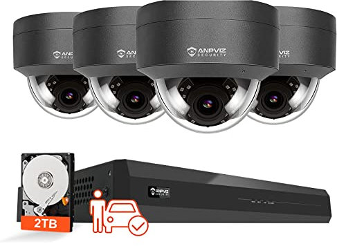 Anpviz 6MP PoE Überwachungskamera Aussen Set, Smart Personen und Fahrzeugerkennung, 8CH 4K NVR mit 2TB HDD, 4X 6MP Dome IP PoE Kamera für 24/7 Aufnahme Innen Outdoor, 30m IR Nachtsicht, IP66(U Series)