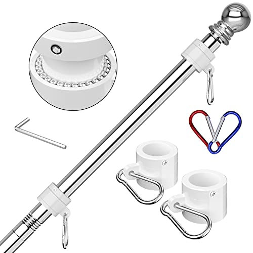 ZMTECH Fahnenmast-Set, 1,8 m, verhedderungsfreier Fahnenmast für Außenhaus, Fahnenmasten für Boot ohne Halterung, Flagge (Silber)