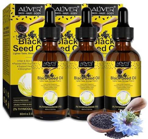 P-Beauty Huile de cumin noir en gouttes cheveux & peau 3x60ml, pressée à froid, huile de soin renforce le système immunitaire, favorise la croissance des cheveux, pour l'anti-âge & l'acné