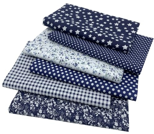 aufodara Tissus Coton Couture 6 pièces 50 x 80 cm Gros Coton Craft Quilting Fabric Textile Patchwork DIY Fait à la Main en Tissu à Coudre (Bleu Marine)