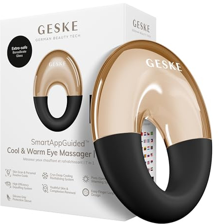 GESKE SmartAppGuided™ Cool & Warm Eye Massager | 7 in 1 | Masajeador multifuncional | Ojos y cara | Enfriamiento y calentamiento sin batería | Reafirma y relaja la piel | Diseño en forma de anillo