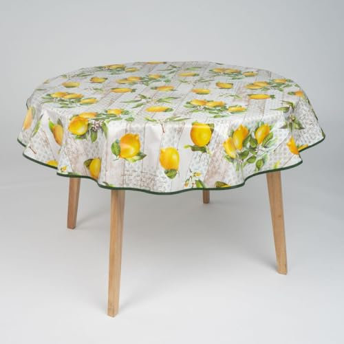 laro 140cm runde Wachstuch Tischdecke abwaschbar Wachstuchtischdecke mit Saum-Eingefasst-Paspelband, Muster:Lemonix Zitrone, Größe: Rund 140cm