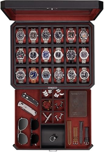 ROTHWELL 18 Scatola portaorologi con Cassetto per Accessori (Nero/Rosso)