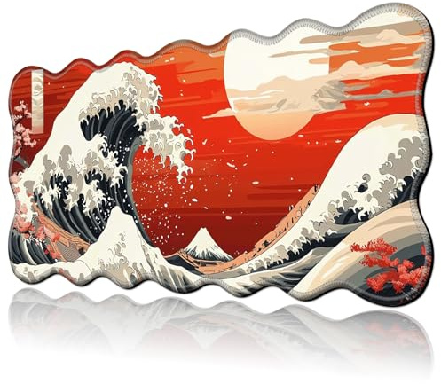 Large Mouse Pad – Waterproof,Non-Slip,Scratch & Wear-Resistant,Irregular Edges,Smooth Surface,Machine Washable,31.5x11.8 – Perfect for Office,Gaming,or Home Use,Orange Waves