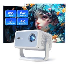 [Native 1080P FHD,AI Auto Focus] Smart Projector 600 ANSI 4K Support,Auto Keystone Digital Zoom,Built-in Apps with Android TV OS,WiFi 6 Bluetooth 5.2,Portable Projector Compatible with Netflix,YouTube