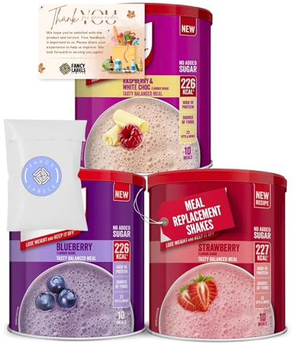 Meal Replacement with SlimFast Strawberry, Blueberry And Raspberry & White Chocolate Meal Shake Powder 365g 10 Servings Bundle with Fancy Labels Thank You Card | Healthy Shake for Balanced Diet Plan