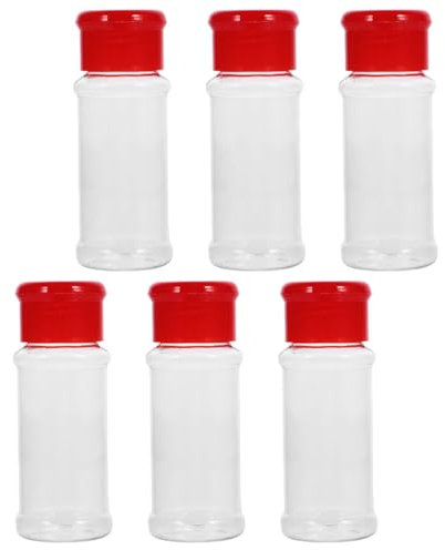 Warmhm 6 Pezzi Castore Bottiglia Bottiglie Di Contenitore Saliera Shaker Di Sale e Jar Del Condimento Fornitura Di Cucina Agitatore Per Condimento Shakers Rosso Plastica