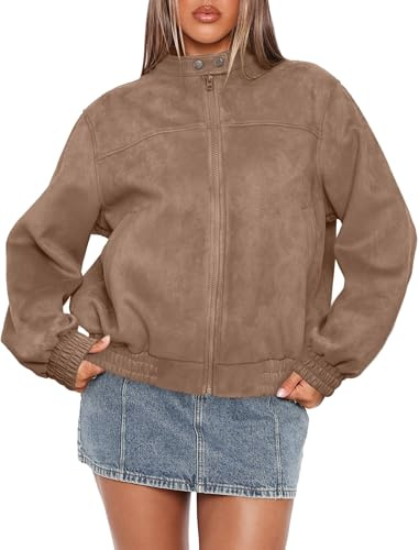 Sampeel Leather Jacket Women Faux Oversized Motorcycle Bomber Coats 2025 Fall Fashion Outfits Winter Clothes Trendy Cute Suede Camel S