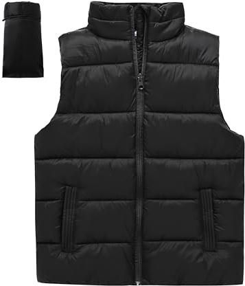 MoFiz Kids Packable Puffer Vest for Boys Lightweight Water-Resistant Kids' Outerwear Sleeveless Jacket with Zippered Pockets M (10-12 Years) Black