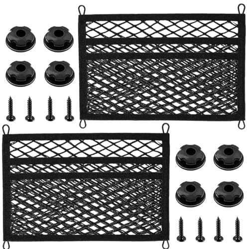 CDDCWZ Filet de Rangement 3 Couches pour Coffre de Voiture 45 x 25 cm, Filet à Bagages élastique, Universel pour Voitures, caravanes, camions, Bateaux, Fixation par perçage (2 pièces, Noir)