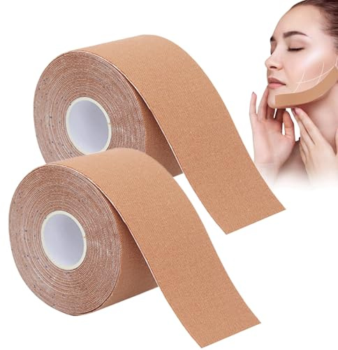2PCS Face Tape for Wrinkles Skin Color Wrinkle Tape Cotton and Spandex Kinesiology Tape for Face Wrinkles Treatment Band Sticker Chin Strap Anti Wrinkle Patches and Face Tape Lift for Face Wrinkles