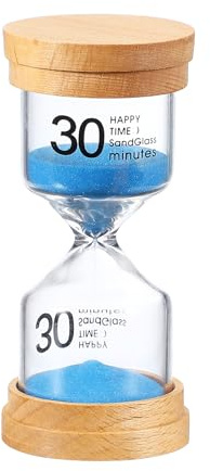 PATIKIL 30 Minute Sand Timer, Wooden Sand Watch High Glass Sandglass Timer for Living Room Kitchen Home Office Restaurant Decoration, Blue