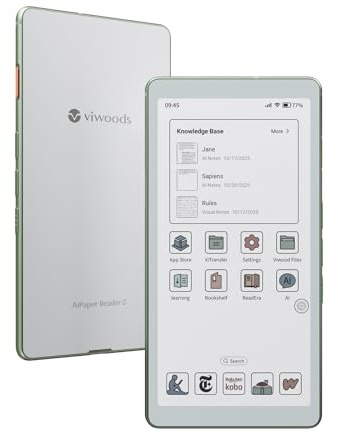 VIWOODS 6,13’’ AiPaper Reader C avec écran Couleur, liseuse E Ink avec lumière Chaude et Froide réglable, Ultra-Fin et léger, intégré à l'IA, 128 Go de Stockage