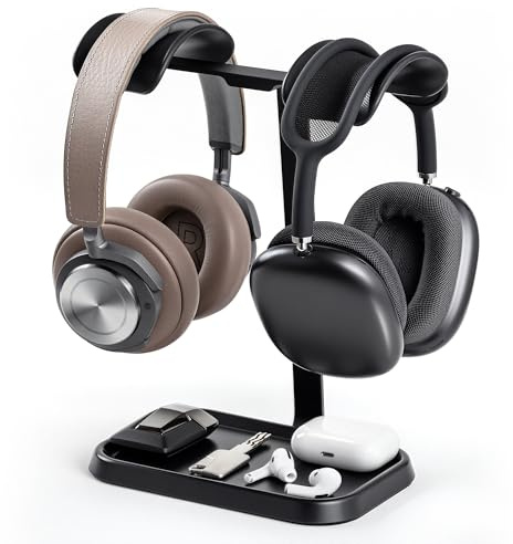 QinCoon Double support pour casque, support de casque double équilibré pour bureau (noir)