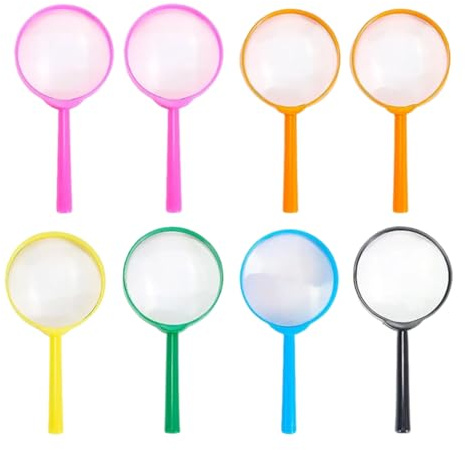 YAZWUR Lot de 8 Mini Loupes Jouet Détective pour Enfants, Loupe en Plastique pour Anniversaire, École, Maison et Activités Extérieures