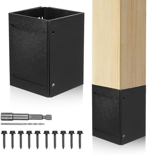 Yardenfun Kit de Protection Réglable pour Poteau en Métal Noir Manchon Robuste pour Poteau de Clôture et Boîte aux Lettres Couvre-Poteau de Terrasse Résistant aux Intempéries 1 Pièce