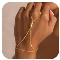 OuryTech Armband dam guld, armband guld och smycken, 14K guldpläterat handhalsband armband med fingerring, delikat trend guldsmycken för kvinnor