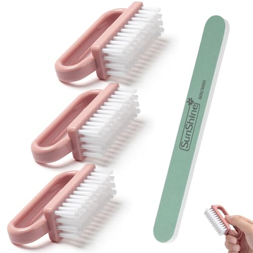AOOWU Brosse à Ongles, 3PCS Poignée en Plastique Outil de Brosse de Nettoyage des Ongles avec lime à ongles, Brosses de Nettoyage pour Ongles, Pinceau Nail Art, pour Récurer Les Ongle Brosses à Ongles