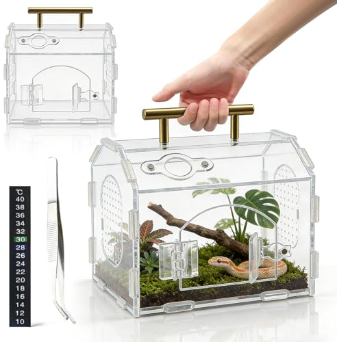 ZHITENG 360° Akryl Terrarium För sniglar, 17x15x12 cm Akryl Terrarium Med Handtag | Transparent faunabox, andningsbar reptil odlingsväska, avelsfall för spide ödla skorpionen tusen fötter bostadsyta