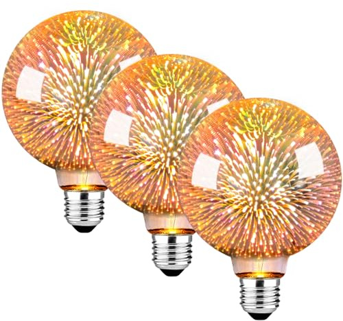 DUTSUGUAR Bombilla Vintage Edison e27, Bombillas Retro LED E27 con efecto de fuegos artificiales 3D G80 3W bombillas retro de para la decoración de salas de estar, cafeterías y bares-3 Piezas