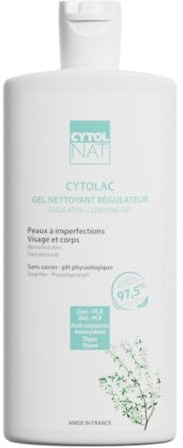 CYTOLNAT - Cytolac Gel Nettoyant - Nettoie en Douceur et Régule l’Excès de Sébum - Sans Savon - Peaux Sensibles, Mixtes à Grasses - Visage et Corps - Formule Naturelle - 250 ml
