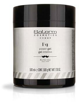 SALERM - Gel Fissante Capelli Uomo - Power Gel Intenso - Homme Barber Line - 500 ml - Gel Blu Intensa Fissaggio - Idratante e Texturizante - Mantiene l'acconciatura più a lungo - Formula senza alcool