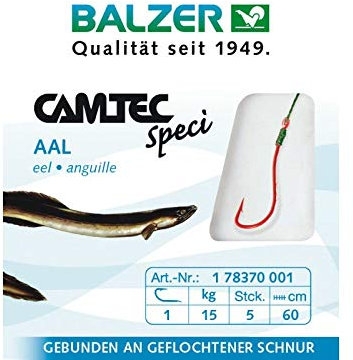 Balzer Camtec® Speci Haken, Aalhaken mit geflochtener Schnur, 60 cm