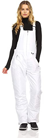 Arctic Quest Womens Ski Snow Bibs Pants Insulated Water Resistant Overalls Snowboarding Winter Waterproof Pants Women, White, Small