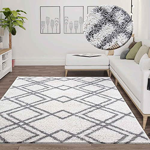 VIMODA Hochflor Teppich, Weicher Wohnzimmer Shaggy Skandinavischer Stil Rauten, Maße:120x170 cm