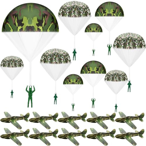 Jerify 20 Pcs Parachute Toys and Camouflage Foam Airplanes Set, Parachute Army Men Toys for Kids Army Hand Throwing and Foam Glider for Boys Gifts Outdoor Party Favors (Camouflage)