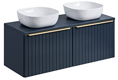 PIASKI Mobile per lavabo doppio Santa FE Deep Blue con piano di lavoro, sospeso blu marino (senza ripiano)