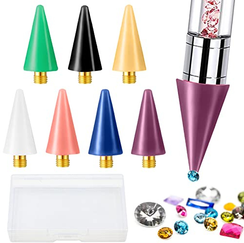 7 Pieces Replacement Wax Head Tips, SPOKKI Nail Rhinestones Picker with Case for Diamond Painting Pens Head Accessories